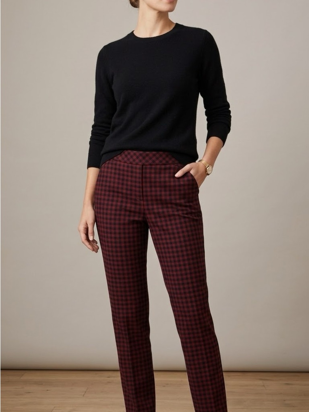 J. Jill Black & Burgundy Checked Straight-Leg Pants
